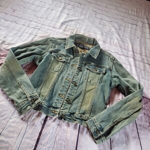 Access Denim Jacket Sandblast Wash Trucker Jacket Crop Women's Size Medium